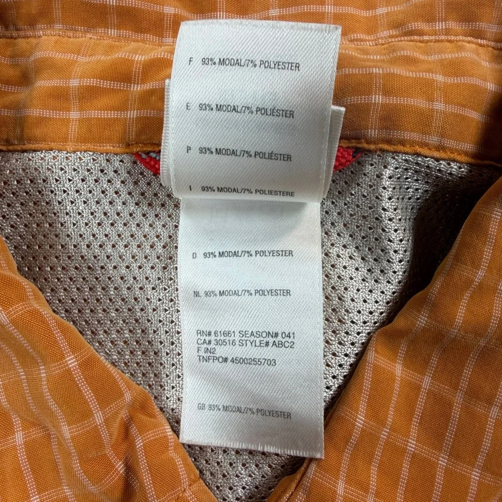 The North Face Mens XL Orange Plaid Short Sleeve Button Down Shirt
